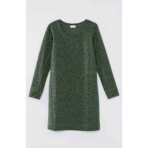 NWT J. JILL Green Black Spotted Long Sleeve Relaxed Fit Round Neck Dress Size 2X - Picture 1 of 10